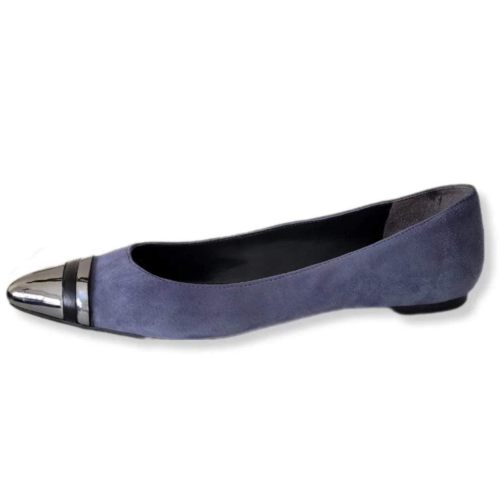 Enzo Angiolini Shoes Eacaulin Blue Suede Metallic Pointed Toe Flats Size…
